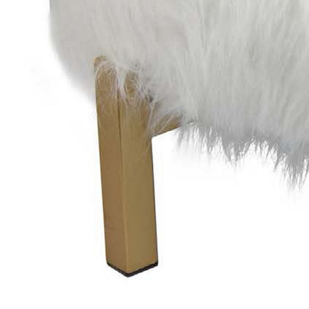 Accent Ottoman, Fur-Like Texture, 21 Inch White Fabric Upholstery -BM334925