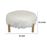Accent Ottoman, Fur-Like Texture, 21 Inch White Fabric Upholstery -BM334925