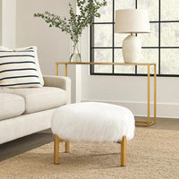 Accent Ottoman, Fur-Like Texture, 21 Inch White Fabric Upholstery -BM334925