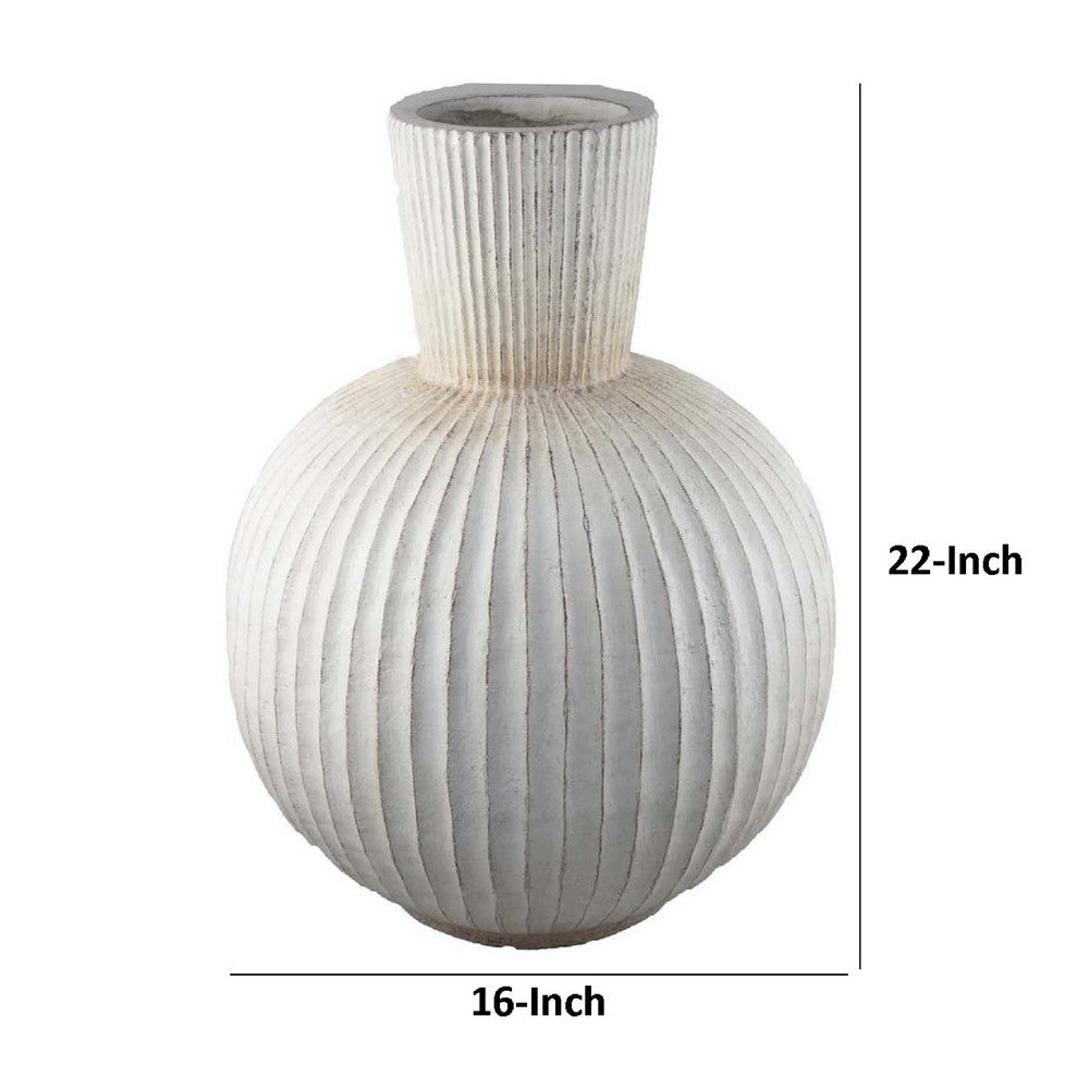 Gany Decorative Vase, Spherical Bottom, 22 Inch Weathered White Resin -BM334926