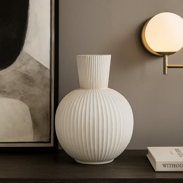 Gany Decorative Vase, Spherical Bottom, 22 Inch Weathered White Resin -BM334926
