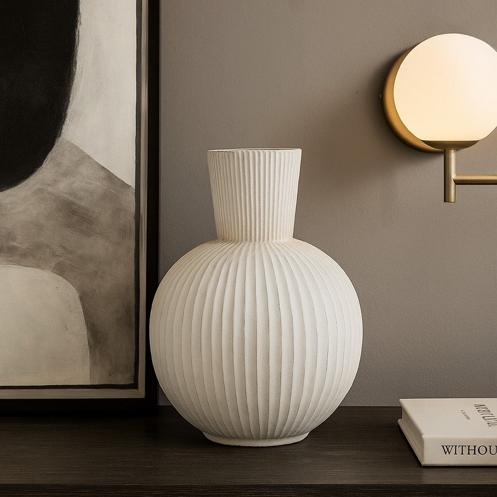 Gany Decorative Vase, Spherical Bottom, 22 Inch Weathered White Resin -BM334926