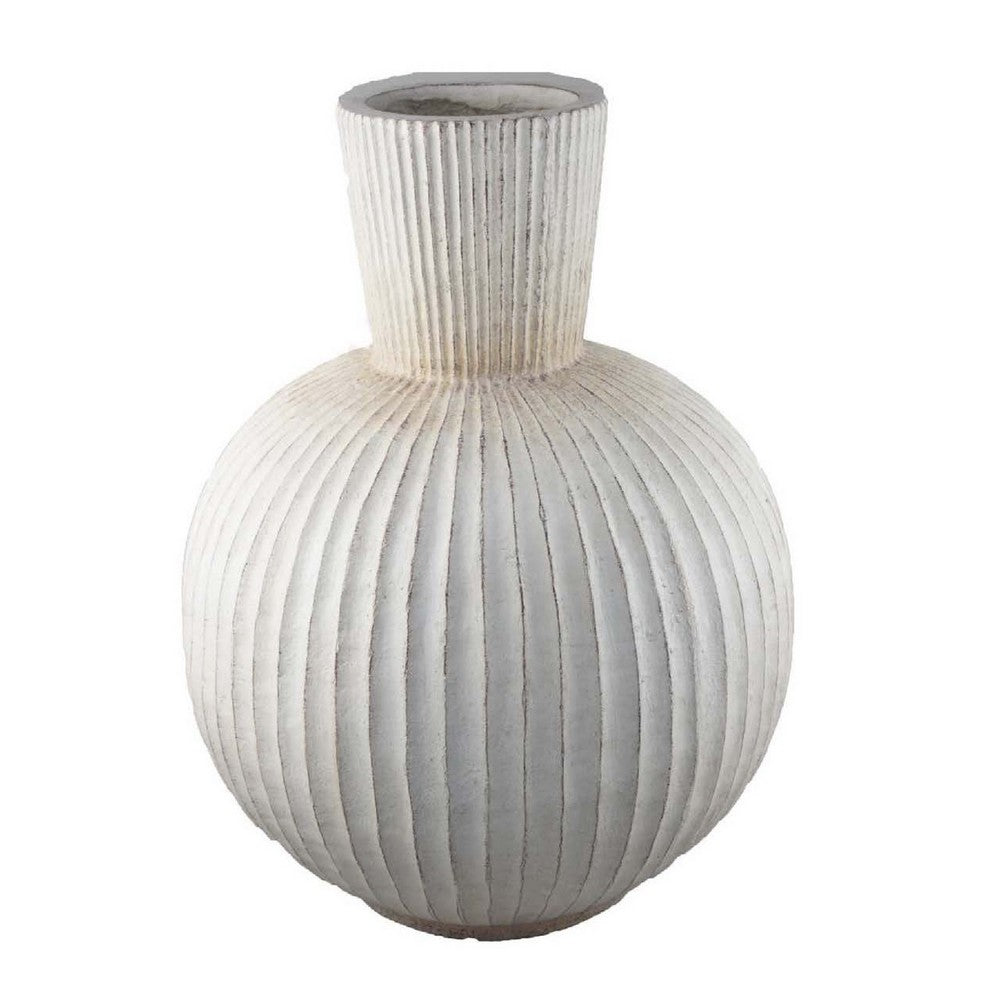 Gany Decorative Vase, Spherical Bottom, 22 Inch Weathered White Resin -BM334926
