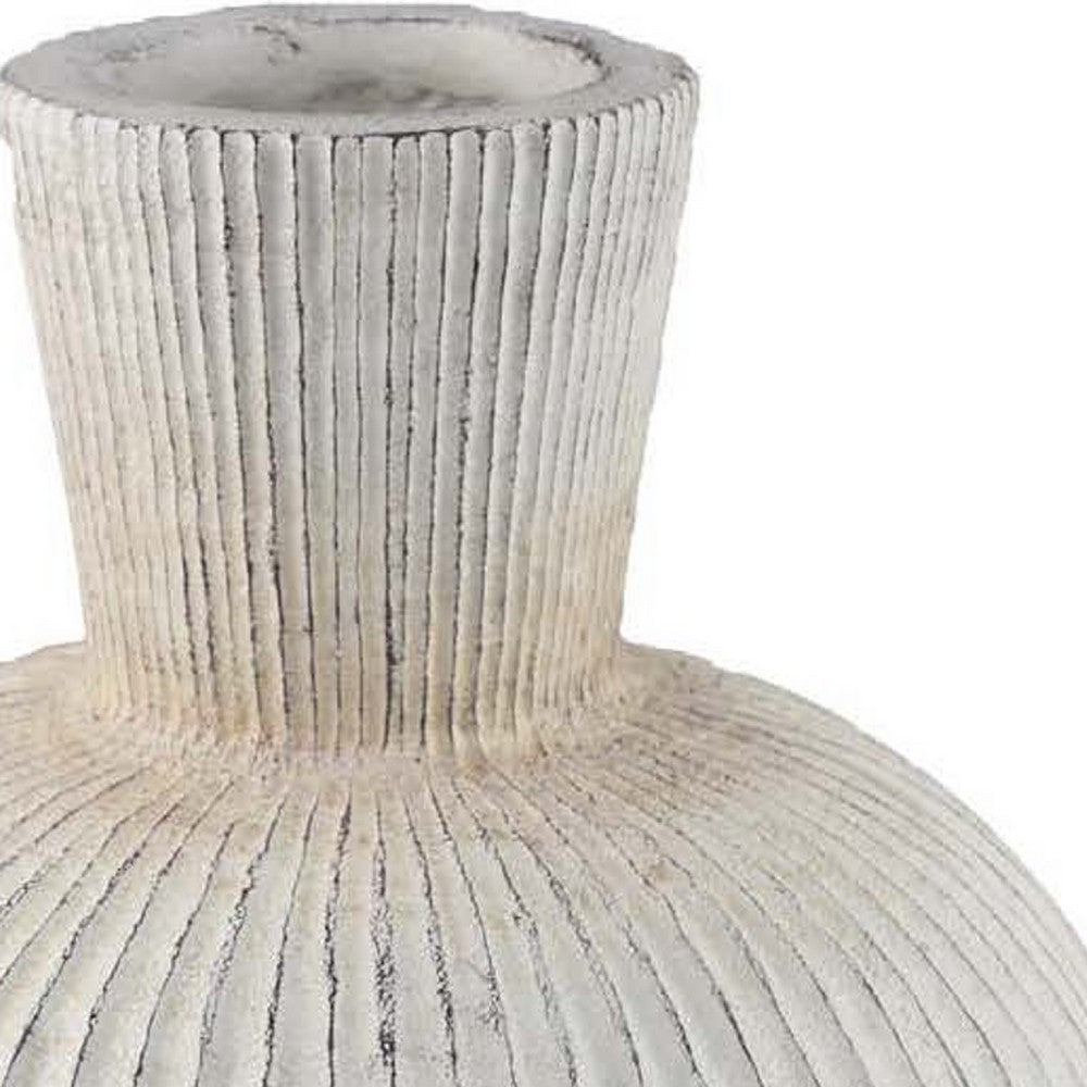 Gany Decorative Vase, Spherical Bottom, 15 Inch Weathered White Resin -BM334927
