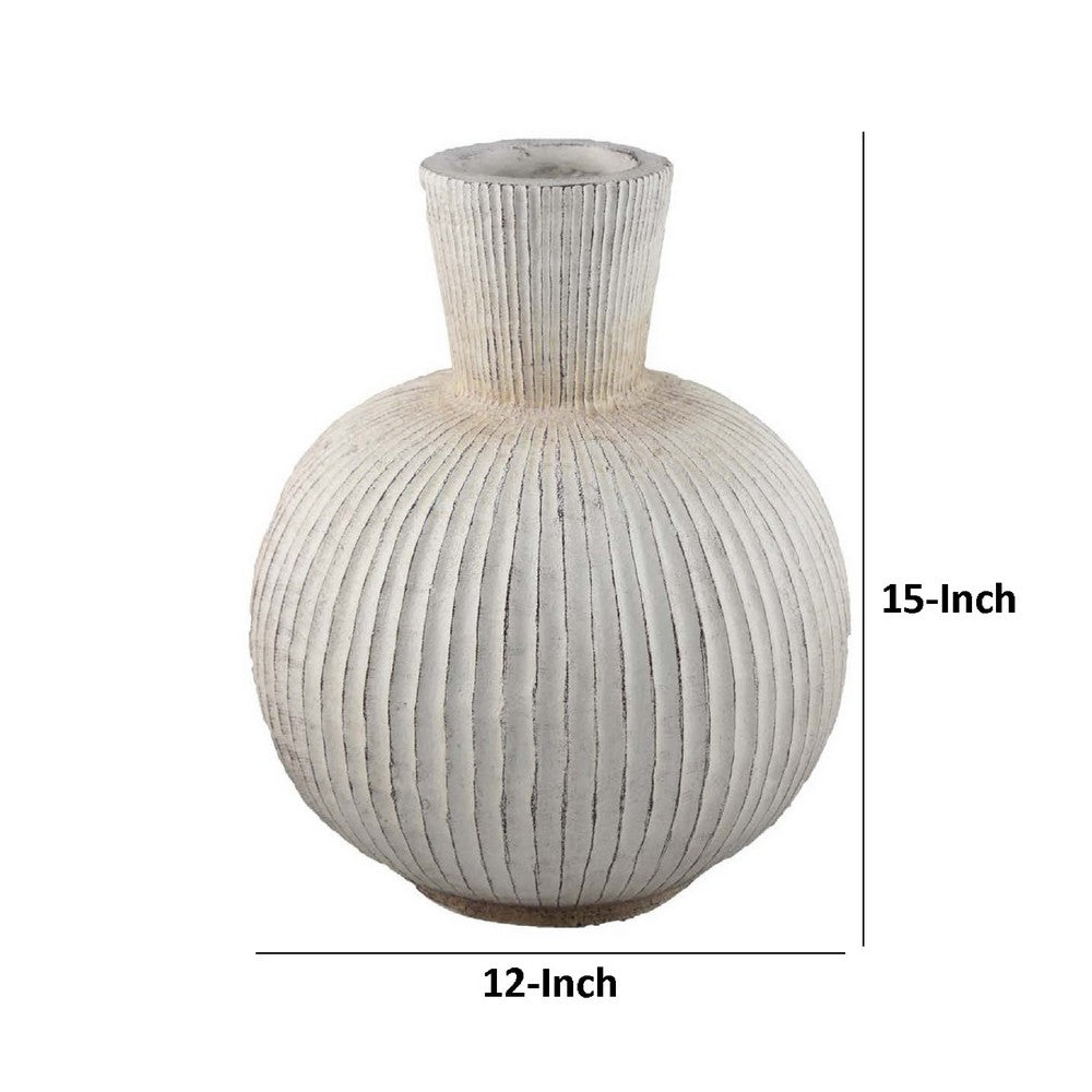Gany Decorative Vase, Spherical Bottom, 15 Inch Weathered White Resin -BM334927