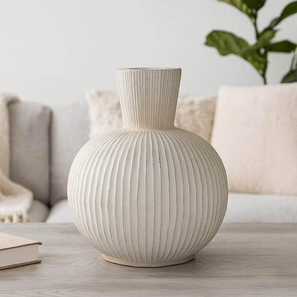 Gany Decorative Vase, Spherical Bottom, 15 Inch Weathered White Resin -BM334927