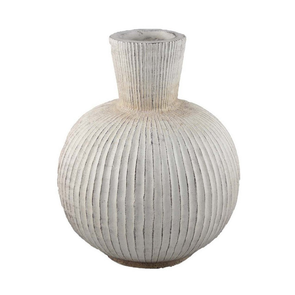 Gany Decorative Vase, Spherical Bottom, 15 Inch Weathered White Resin -BM334927