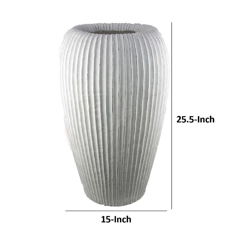 Nios Decorative Vase, Elongated Design, 26 Inch Weathered White Resin -BM334928