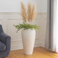 Nios Decorative Vase, Elongated Design, 26 Inch Weathered White Resin -BM334928