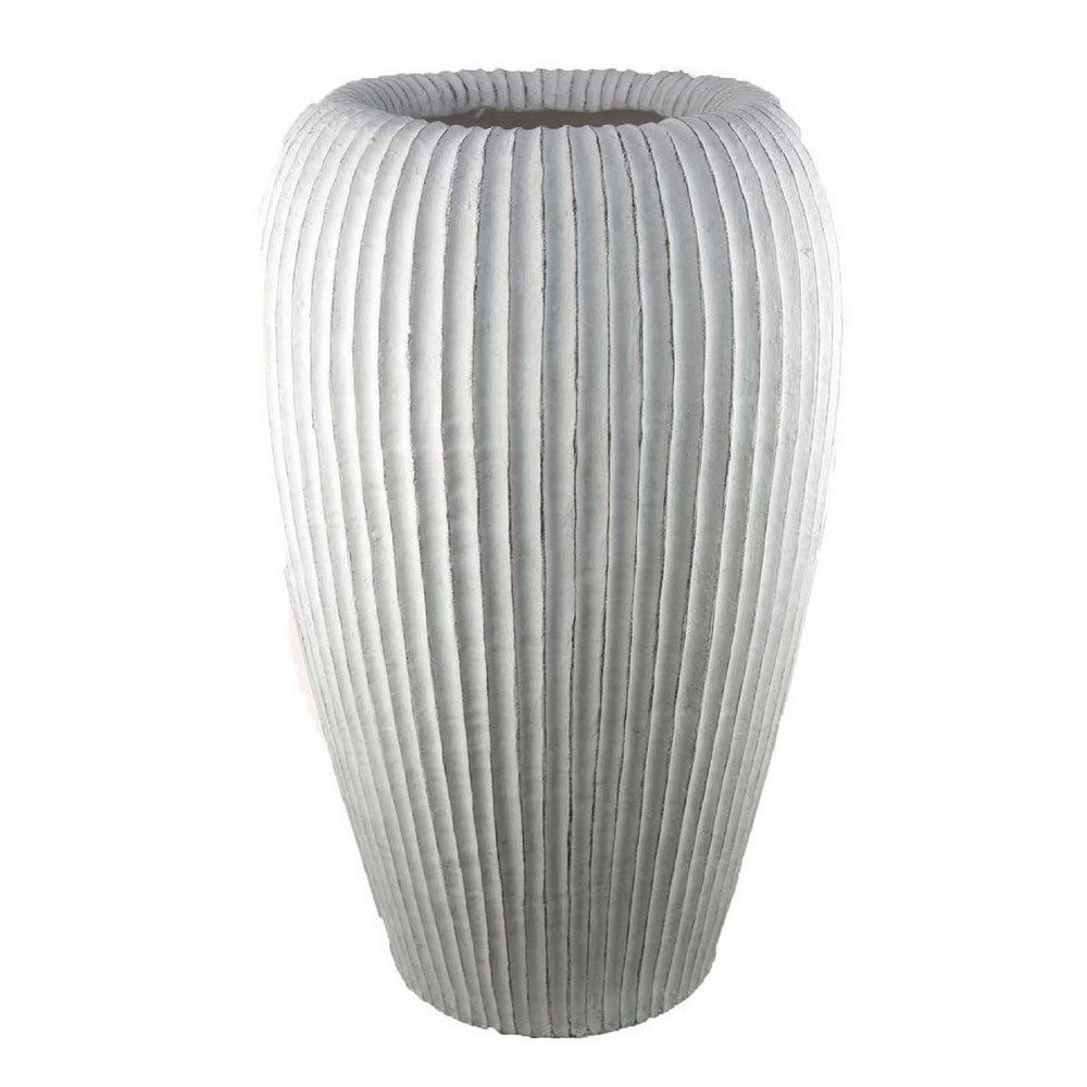 Nios Decorative Vase, Elongated Design, 26 Inch Weathered White Resin -BM334928