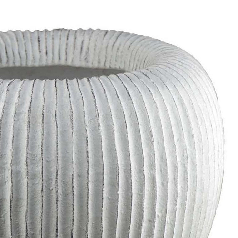 Nios Decorative Vase, Short and Wide, 17 Inch Weathered White Resin -BM334929