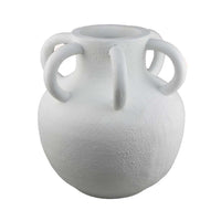 Ripo Decorative Vase, Curved Flange Details, 11 Inch White Resin -BM334931