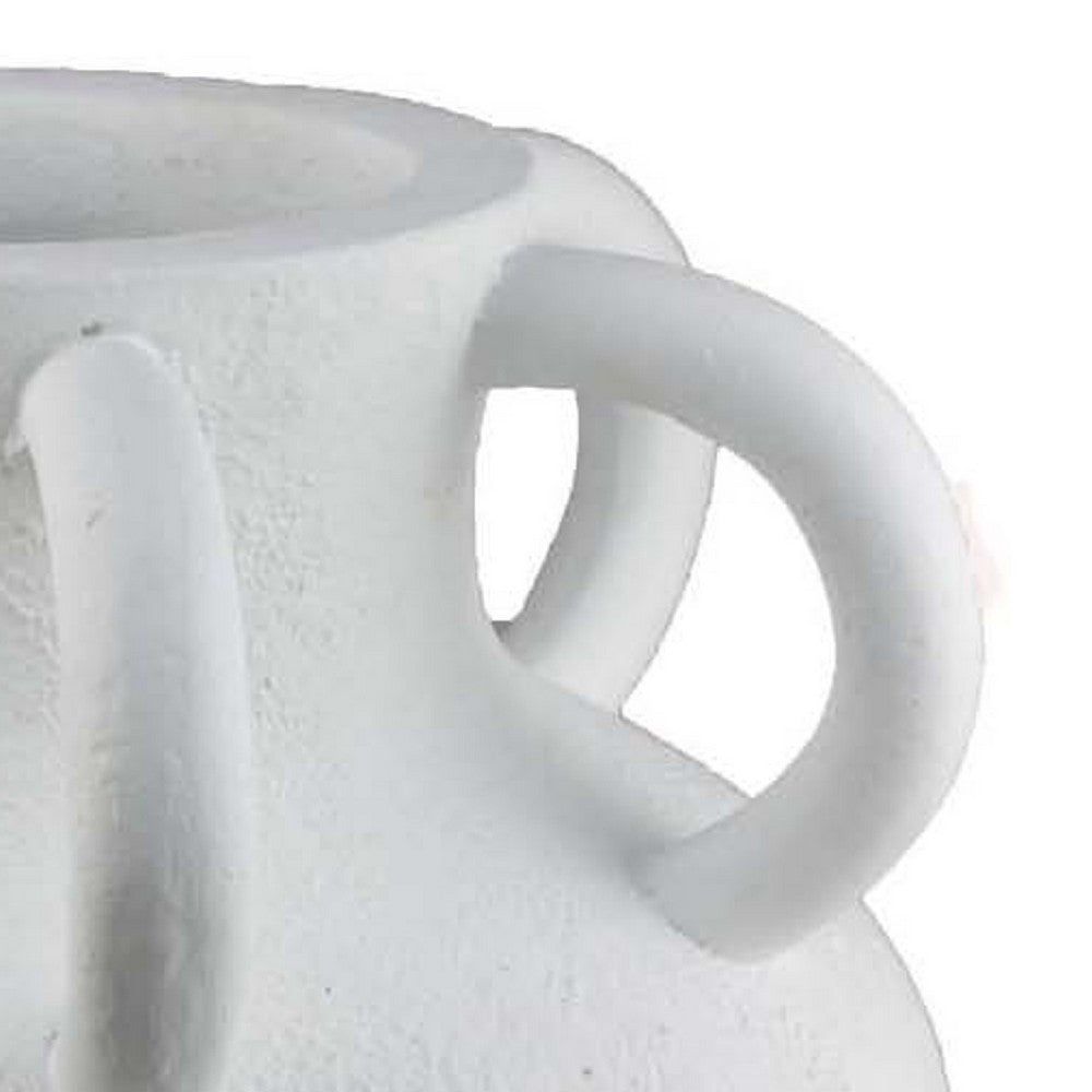 Ripo Decorative Vase, Curved Flange Details, 11 Inch White Resin -BM334931