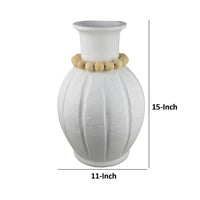 Nehu Decorative Vase, Beaded Neck Details, 15 Inch White Resin -BM334932