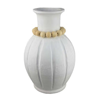 Nehu Decorative Vase, Beaded Neck Details, 15 Inch White Resin -BM334932