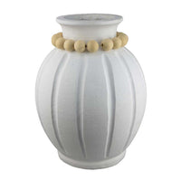 Nehu Decorative Vase, Beaded Neck Details, 16 Inch White Resin -BM334933
