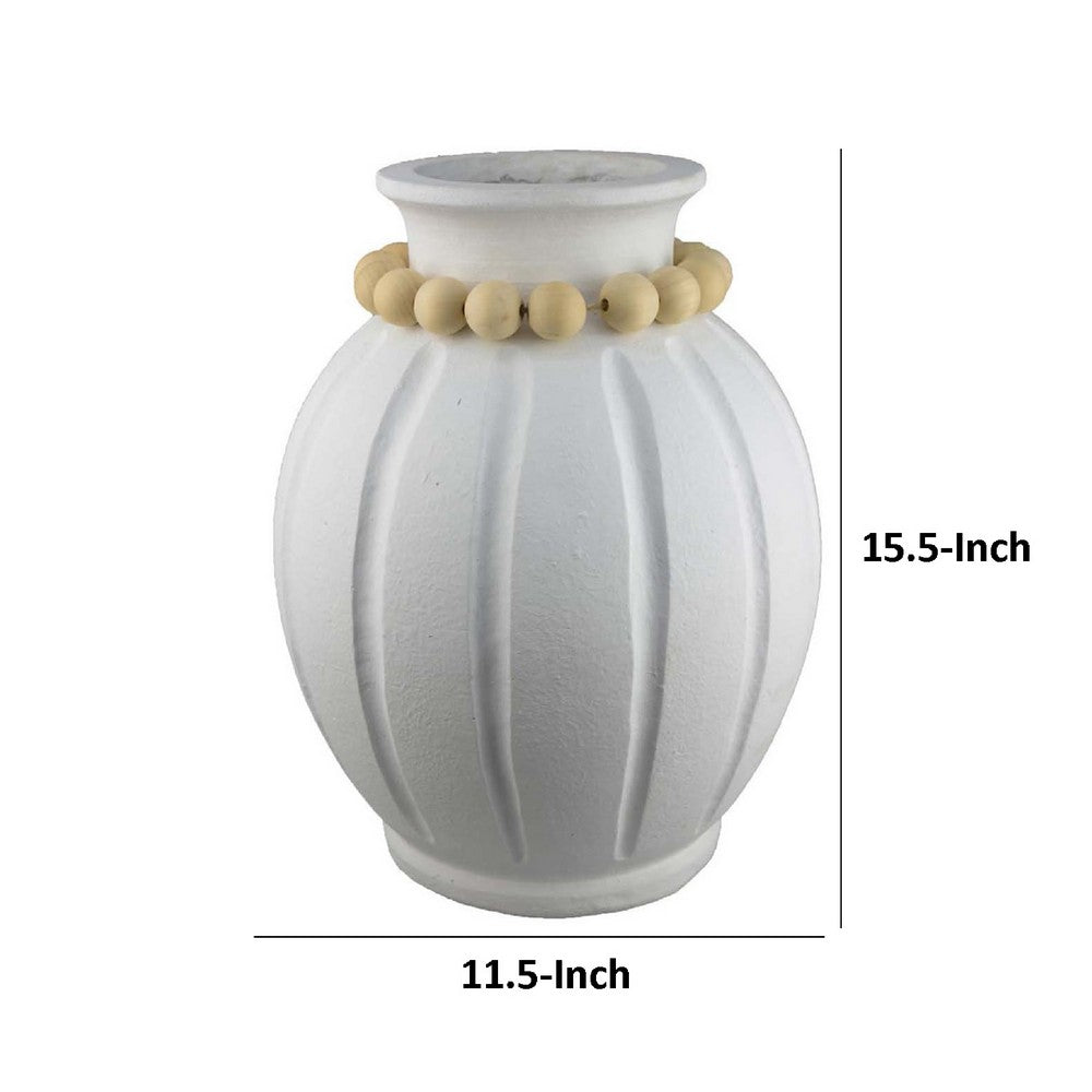 Nehu Decorative Vase, Beaded Neck Details, 16 Inch White Resin -BM334933