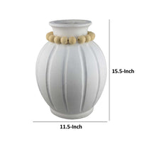 Nehu Decorative Vase, Beaded Neck Details, 16 Inch White Resin -BM334933