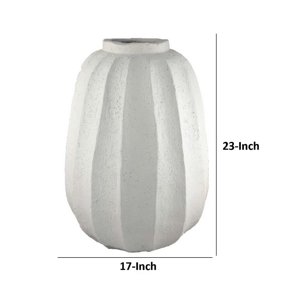 Decorative Vase, Round Textured Body, 23 Inch White Resin -BM334937