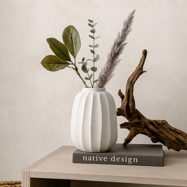 Decorative Vase, Round Textured Body, 23 Inch White Resin -BM334937