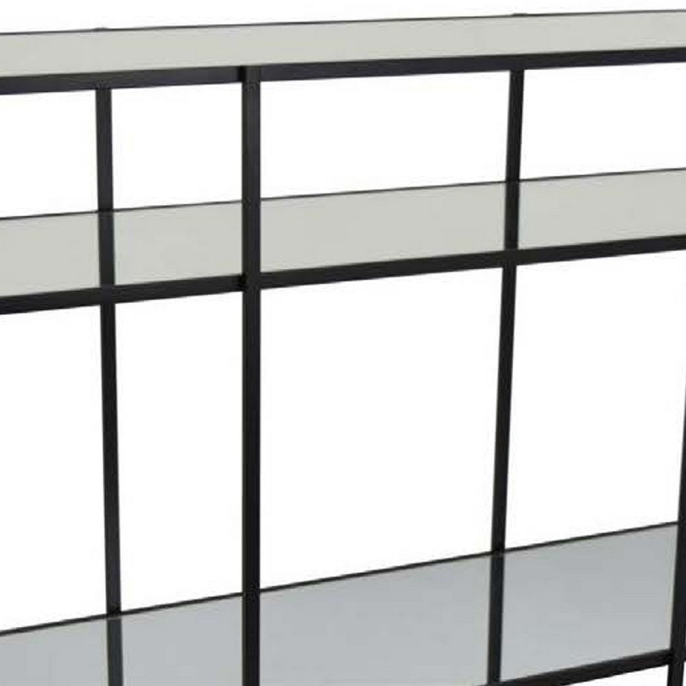 Woly Plant Stand Rack, 2 Glass Shelves, 59 Inch Industrial Black Metal -BM334940