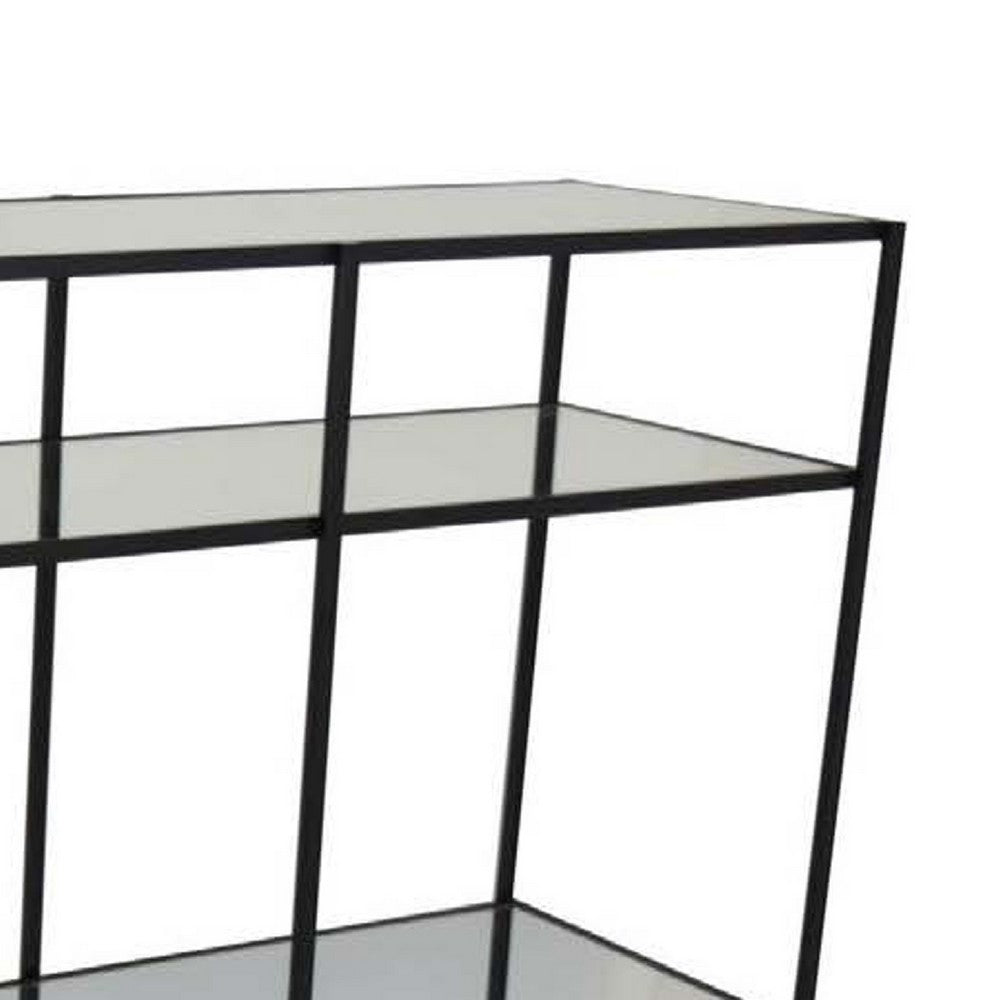Woly Plant Stand Rack, 2 Glass Shelves, 59 Inch Industrial Black Metal -BM334940