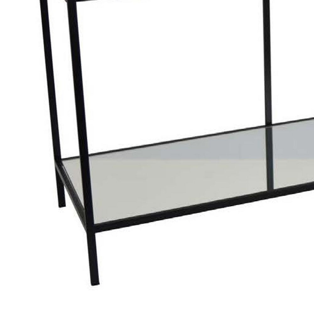 Woly Plant Stand Rack, 2 Glass Shelves, 59 Inch Industrial Black Metal -BM334940