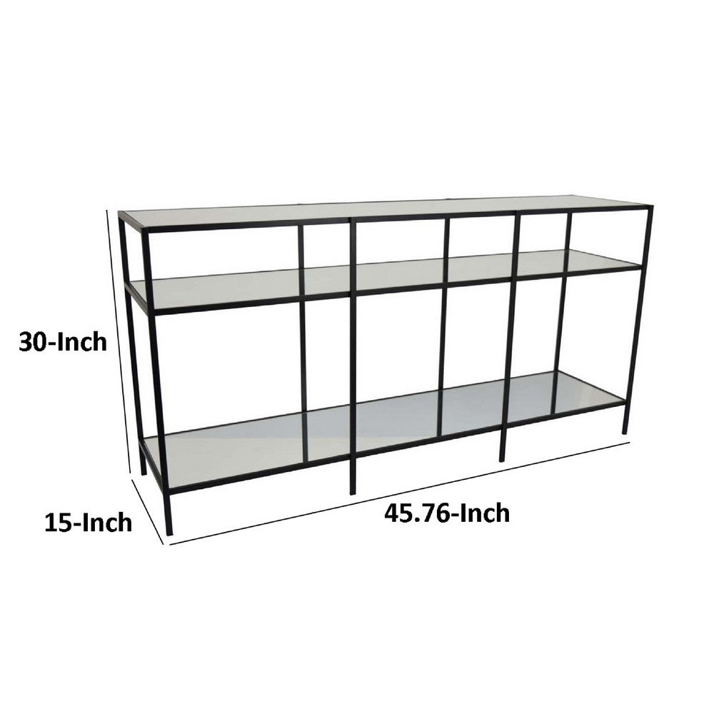 Woly Plant Stand Rack, 2 Glass Shelves, 59 Inch Industrial Black Metal -BM334940