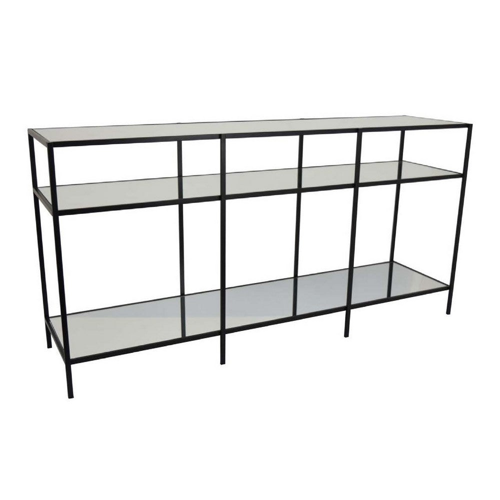 Woly Plant Stand Rack, 2 Glass Shelves, 59 Inch Industrial Black Metal -BM334940