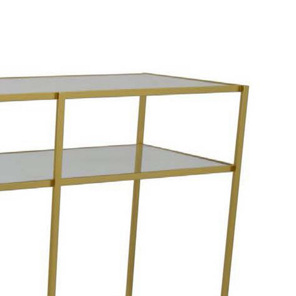 Woly Plant Stand Rack, 2 Glass Shelves, 59 Inch Industrial Gold Metal -BM334941