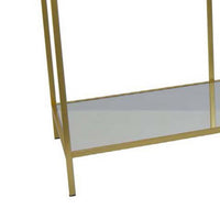 Woly Plant Stand Rack, 2 Glass Shelves, 59 Inch Industrial Gold Metal -BM334941