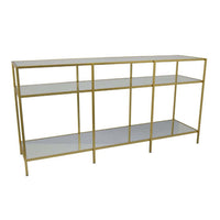Woly Plant Stand Rack, 2 Glass Shelves, 59 Inch Industrial Gold Metal -BM334941