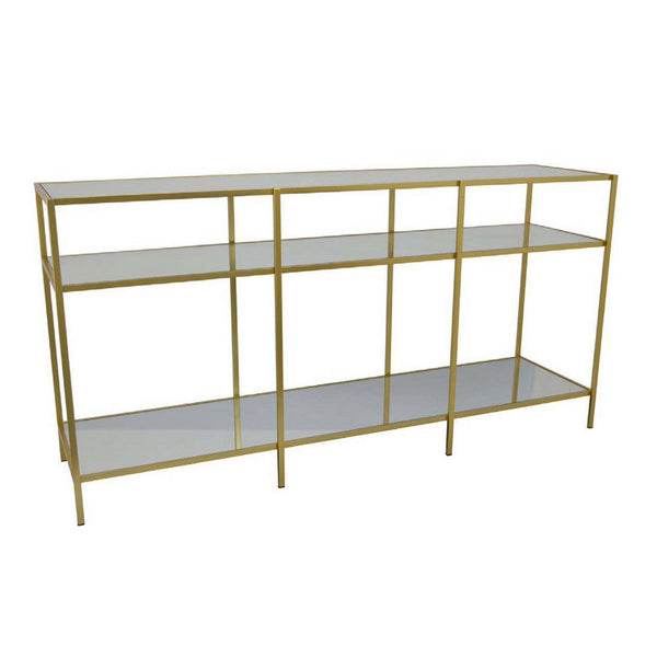 Woly Plant Stand Rack, 2 Glass Shelves, 59 Inch Industrial Gold Metal -BM334941