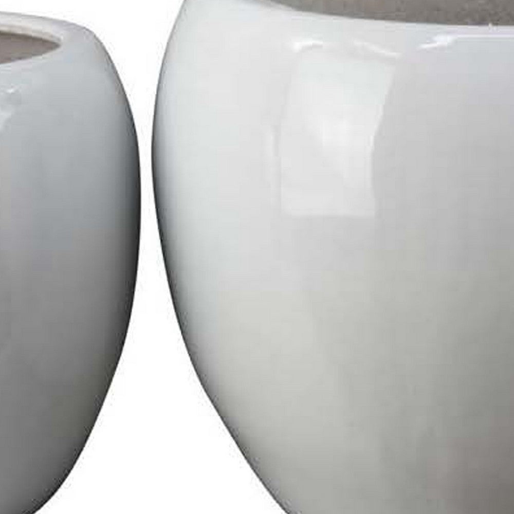 Womy Wide Decorative Planters Set of 2, Gloss White Ceramic 14 20 Inch -BM334942