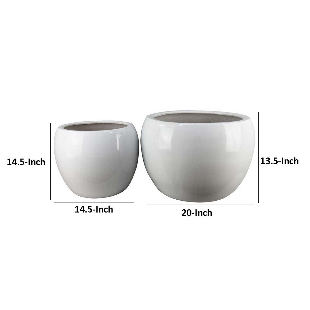 Womy Wide Decorative Planters Set of 2, Gloss White Ceramic 14 20 Inch -BM334942
