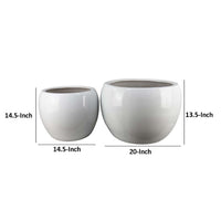 Womy Wide Decorative Planters Set of 2, Gloss White Ceramic 14 20 Inch -BM334942