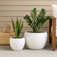 Womy Wide Decorative Planters Set of 2, Gloss White Ceramic 14 20 Inch -BM334942