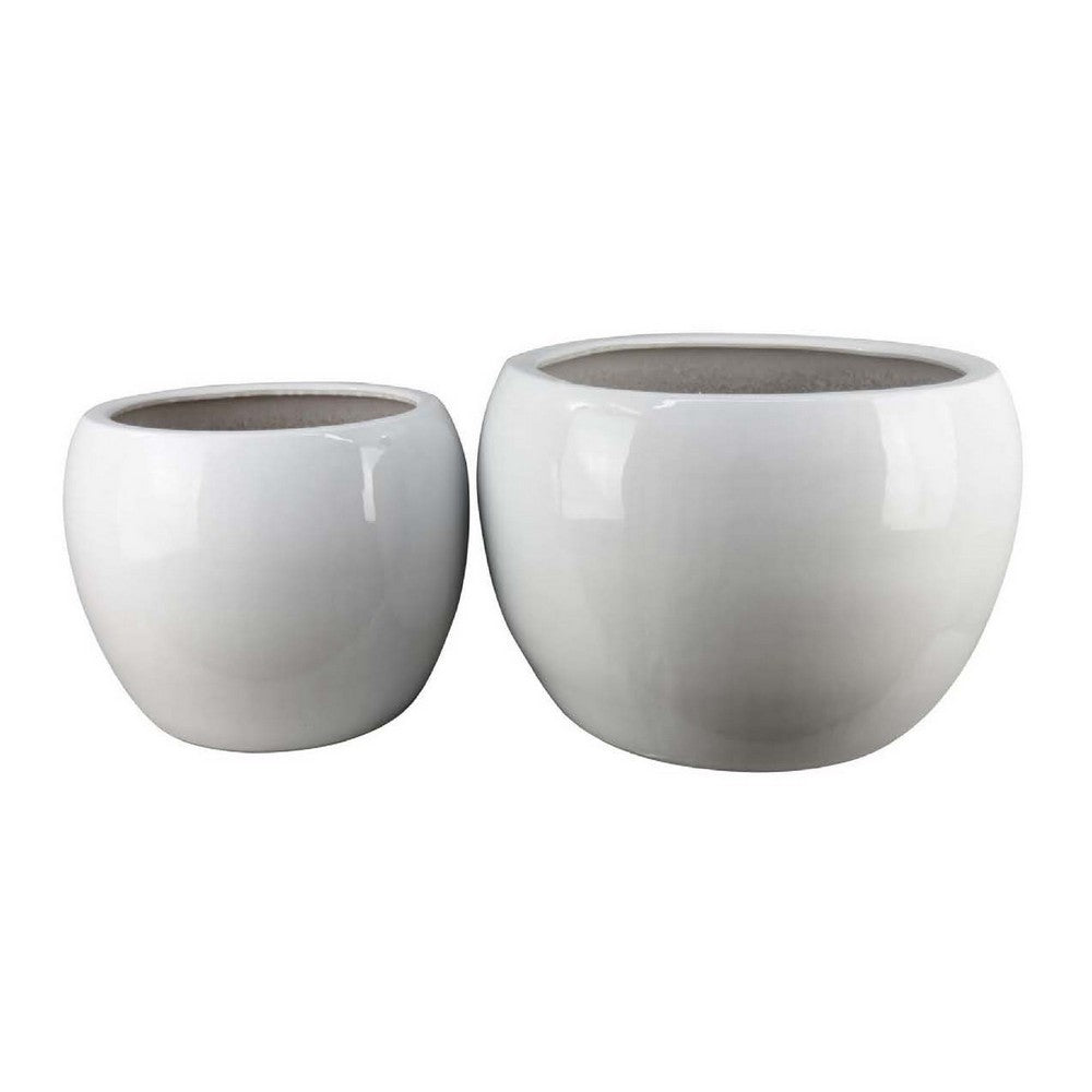 Womy Wide Decorative Planters Set of 2, Gloss White Ceramic 14 20 Inch -BM334942