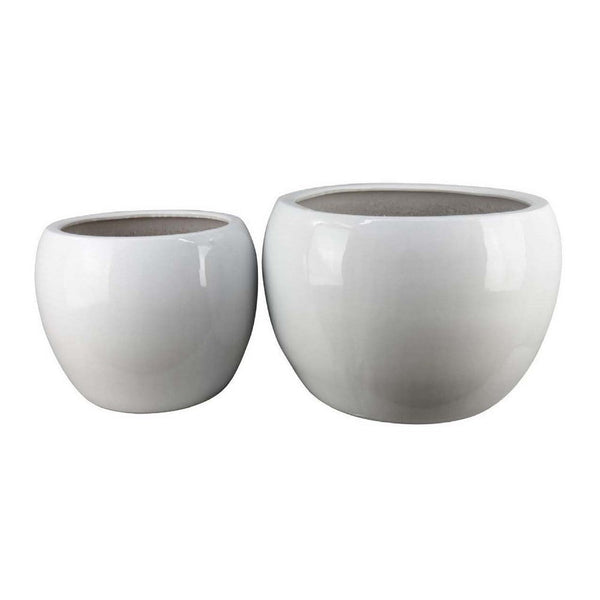 Womy Wide Decorative Planters Set of 2, Gloss White Ceramic 14 20 Inch -BM334942