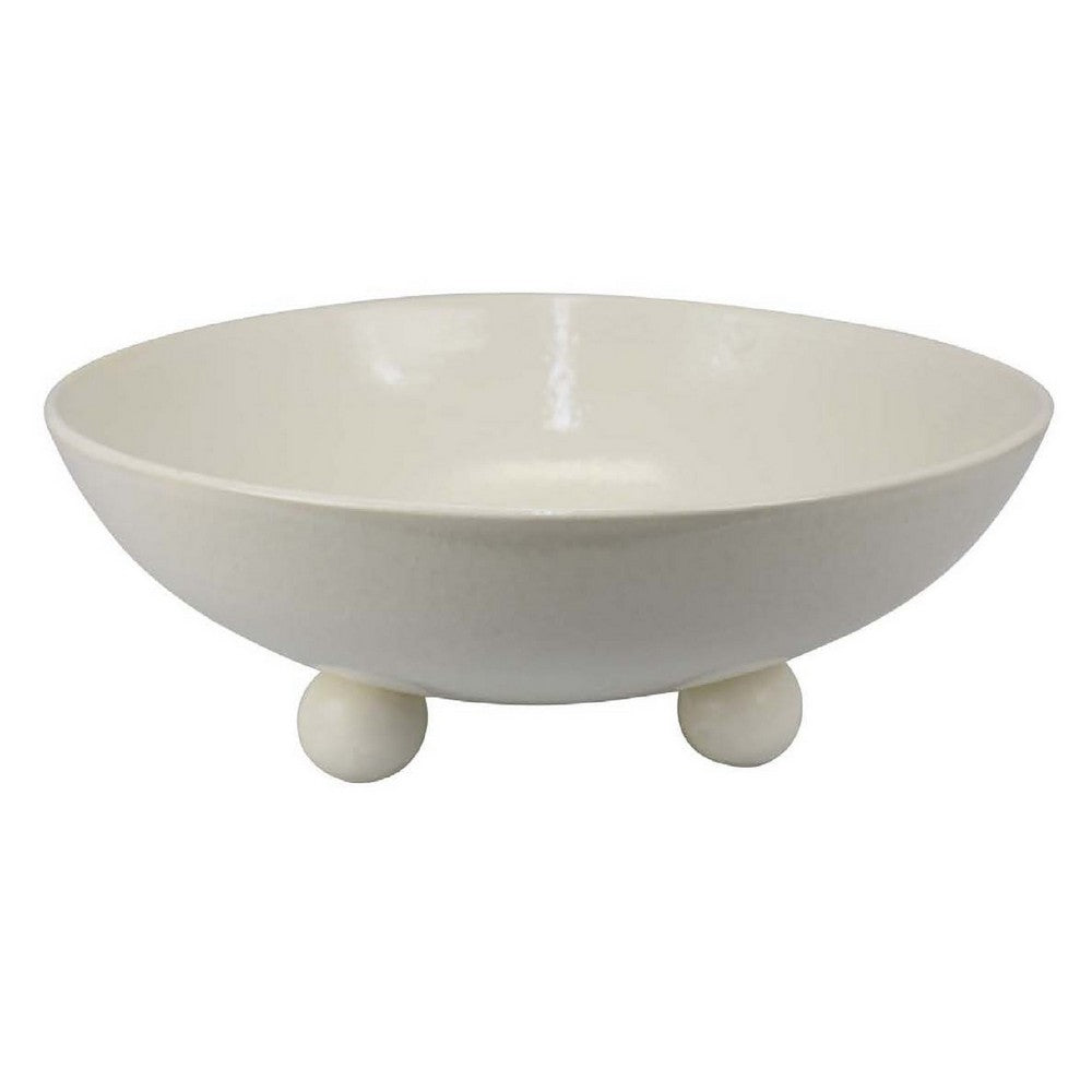15 Inch Decorative Bowl for Accessories, Off White Ceramic, 3 Feet -BM334947