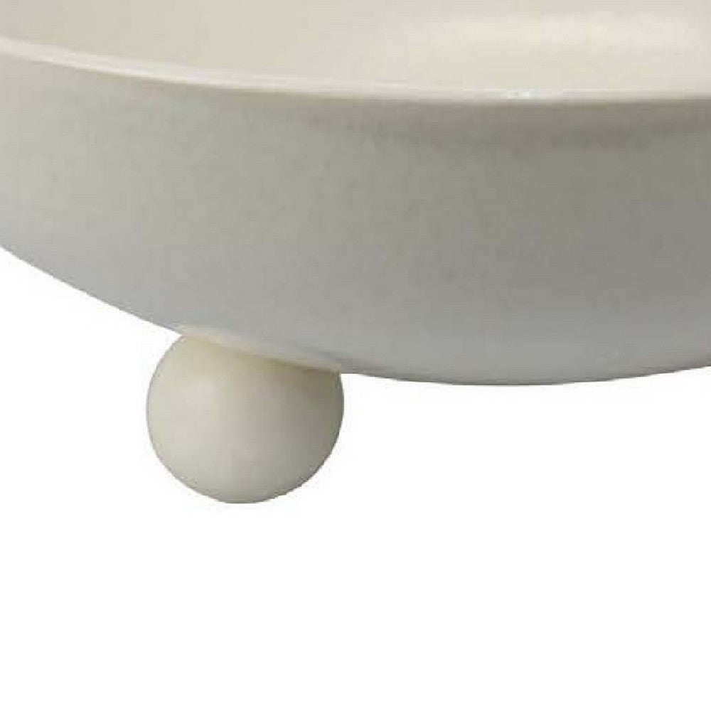 15 Inch Decorative Bowl for Accessories, Off White Ceramic, 3 Feet -BM334947