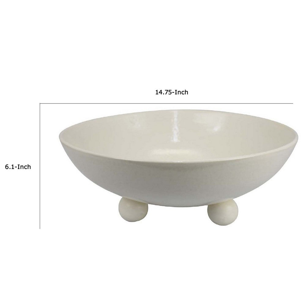 15 Inch Decorative Bowl for Accessories, Off White Ceramic, 3 Feet -BM334947