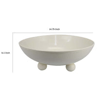 15 Inch Decorative Bowl for Accessories, Off White Ceramic, 3 Feet -BM334947