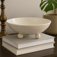 15 Inch Decorative Bowl for Accessories, Off White Ceramic, 3 Feet -BM334947