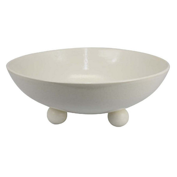 15 Inch Decorative Bowl for Accessories, Off White Ceramic, 3 Feet -BM334947