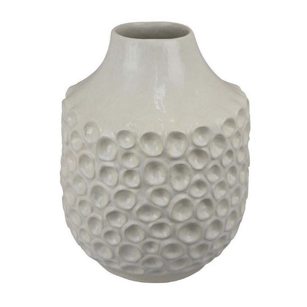 Nian Accent Vase, Off White Ceramic Raised Dimple Texture, 14 Inch -BM334948