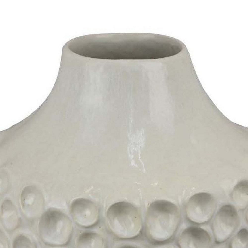 Nian Accent Vase, Off White Ceramic Raised Dimple Texture, 14 Inch -BM334948
