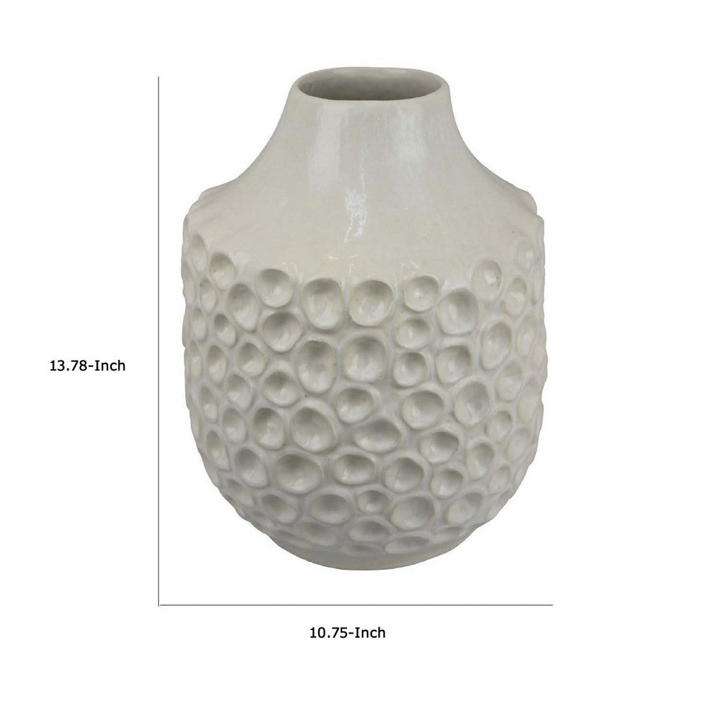 Nian Accent Vase, Off White Ceramic Raised Dimple Texture, 14 Inch -BM334948