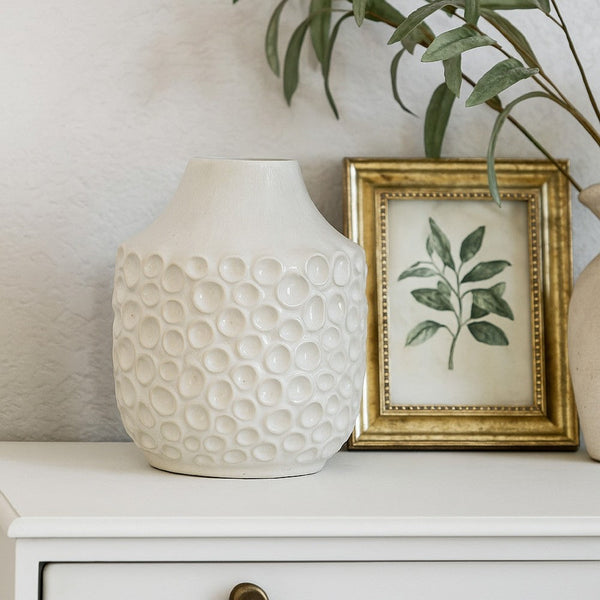 Nian Accent Vase, Off White Ceramic Raised Dimple Texture, 14 Inch -BM334948