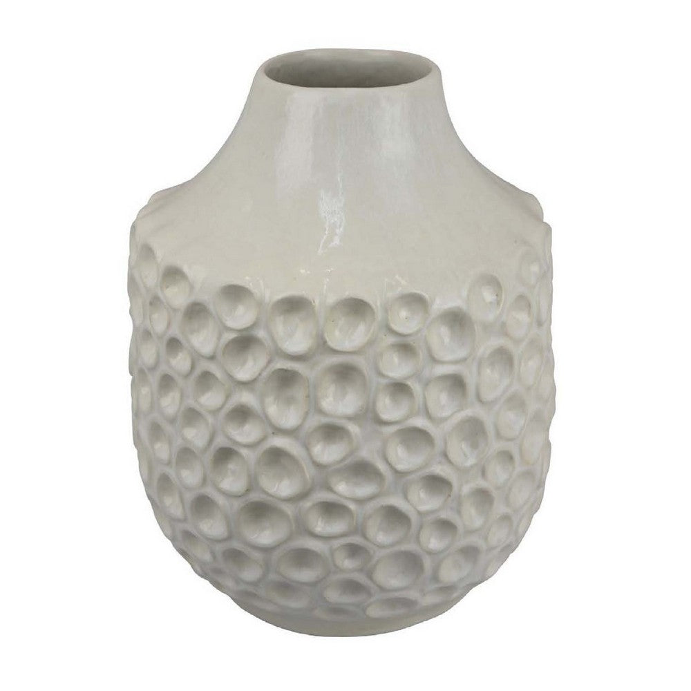 Nian Accent Vase, Off White Ceramic Raised Dimple Texture, 14 Inch -BM334948